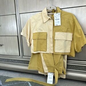 Two tone stylish Cargo Crop top and pants set from Zara